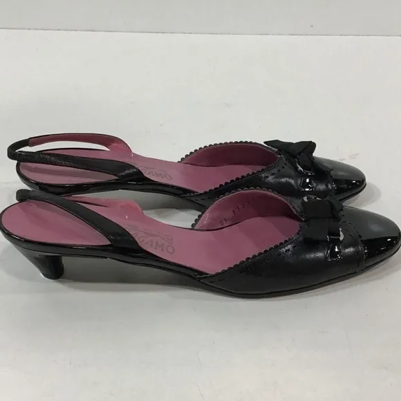 Salvatore Ferragamo Elegant Black Patent Leather Women's Heels Slingbacks Size 9