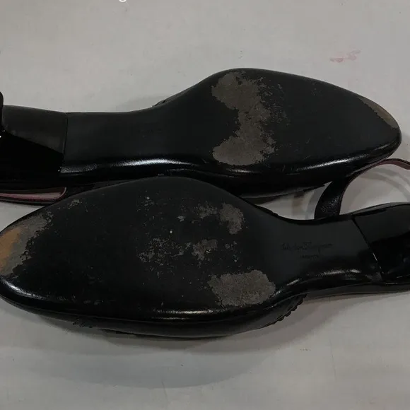 Salvatore Ferragamo Elegant Black Patent Leather Women's Heels Slingbacks Size 9