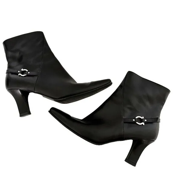 Salvatore Ferragamo leather ankle boots Size 8 Black Italy Bootie Boot