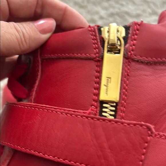 Salvatore Ferragamo Nayon High Top Men’s Sneaker Red Rosso Calf Sz 9.5
