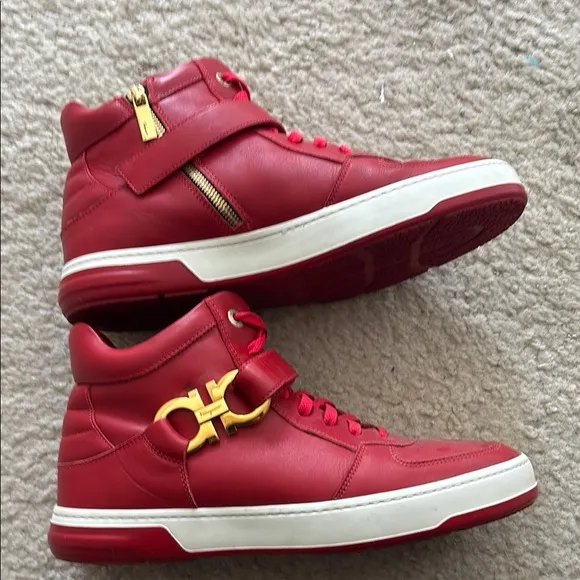 Salvatore Ferragamo Nayon High Top Men’s Sneaker Red Rosso Calf Sz 9.5