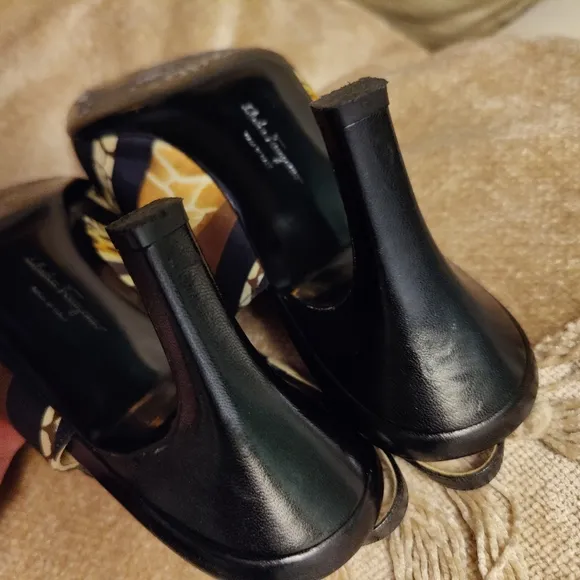 Salvatore Ferragamo Print Nylon Sling Back Heels, Size 8