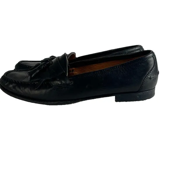 Salvatore Ferragamo Studio Shoes Mens 11D Black Leather Tassel Kiltie Loafer