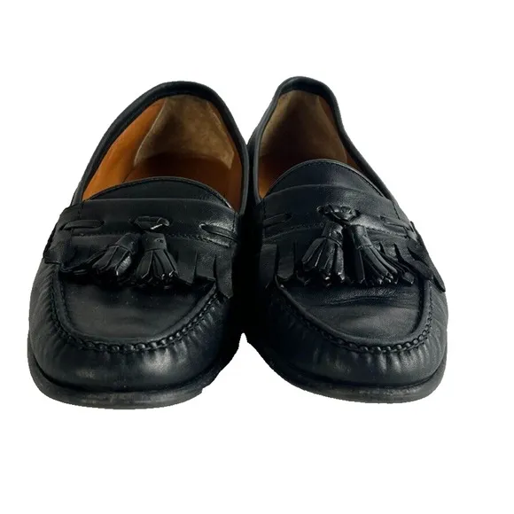 Salvatore Ferragamo Studio Shoes Mens 11D Black Leather Tassel Kiltie Loafer