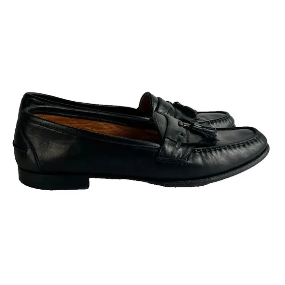 Salvatore Ferragamo Studio Shoes Mens 11D Black Leather Tassel Kiltie Loafer