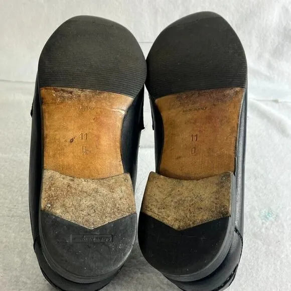 Salvatore Ferragamo Studio Shoes Mens 11D Black Leather Tassel Kiltie Loafer