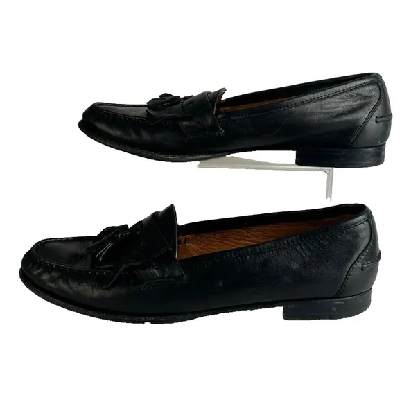 Salvatore Ferragamo Studio Shoes Mens 11D Black Leather Tassel Kiltie Loafer