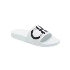 SALVATORE FERRAGAMO Womens White Groove 2 Toe Slip On Slide Sandals Shoes 7 M