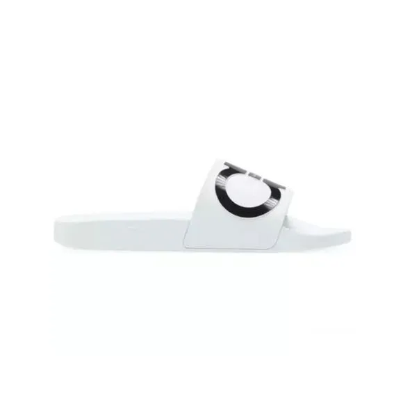 SALVATORE FERRAGAMO Womens White Groove 2 Toe Slip On Slide Sandals Shoes 7 M