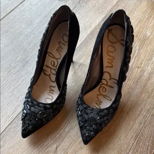 Sam Edelman Dani Black Suede Embellished Women's Heels Size 6