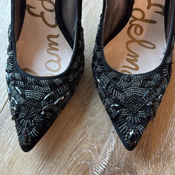 Sam Edelman Dani Black Suede Embellished Women's Heels Size 6