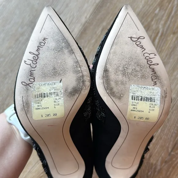 Sam Edelman Dani Black Suede Embellished Women's Heels Size 6