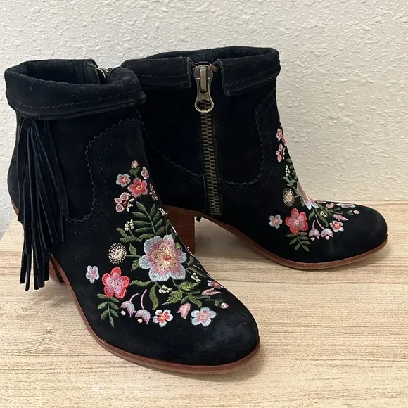 Sam Edelman Floral Embroidered Ankle Boots