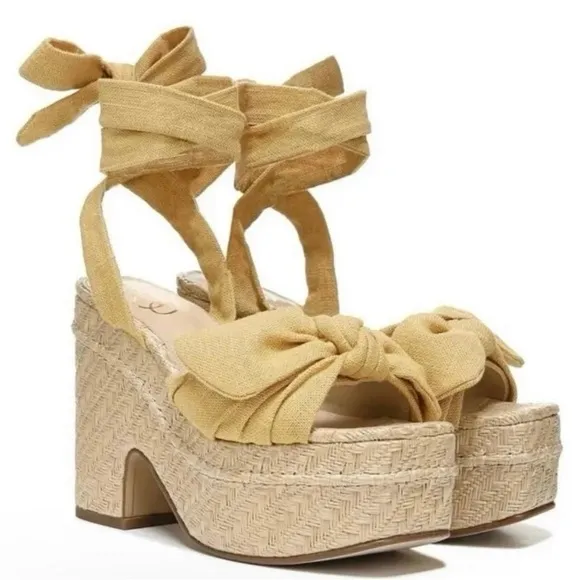 Sam Edelman Women’s Double Platform Tula Shoes Wedge SandalsTan Platform Sandals