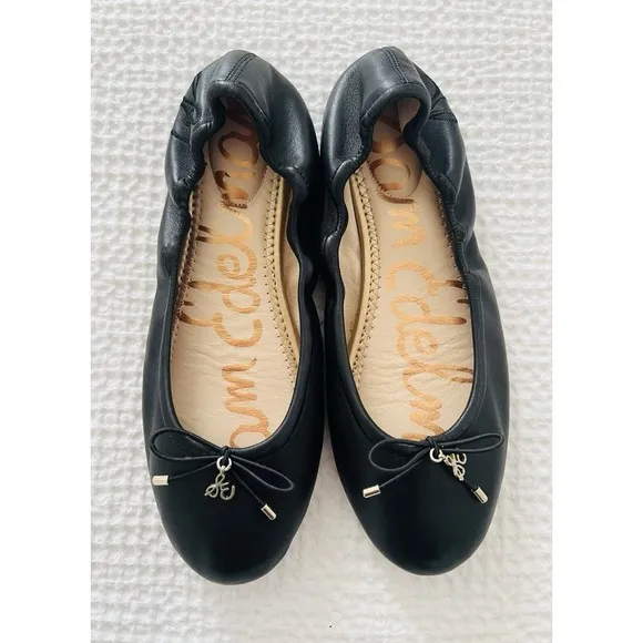 🏷️Sam Edelman Womens Felicia Ballet Leather Flat Black Shoes #594822 Size 6