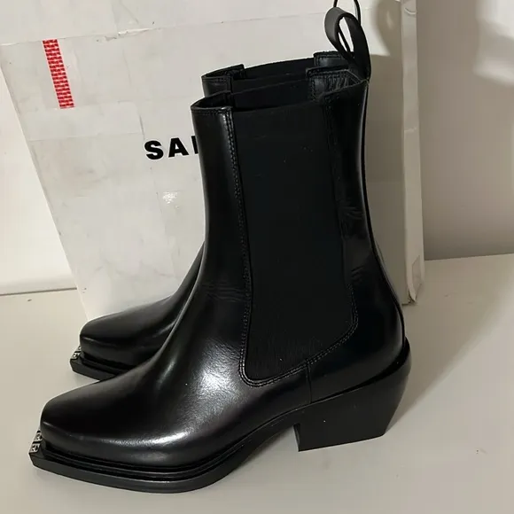 SANDRO SLEEK BLACK LEATHER ANKLE BOOTS RETAIL PRICE $580.00