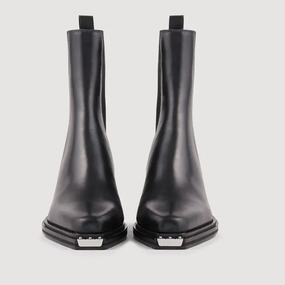 SANDRO SLEEK BLACK LEATHER ANKLE BOOTS RETAIL PRICE $580.00