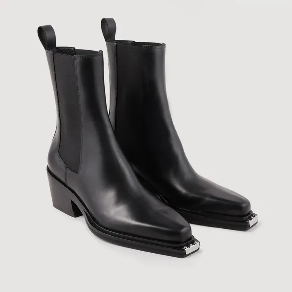 SANDRO SLEEK BLACK LEATHER ANKLE BOOTS RETAIL PRICE $580.00