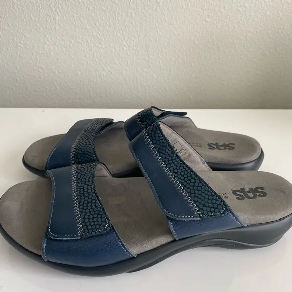 SAS Women's Blue Slide Leather Sandal 9W MWOB