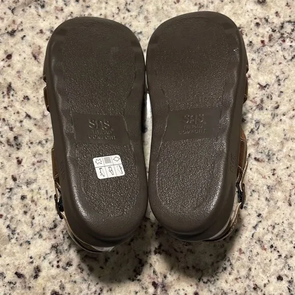SAS Womens Huggy Cross Strap Leather Tripad Comfort Sandals Brown Size 10M