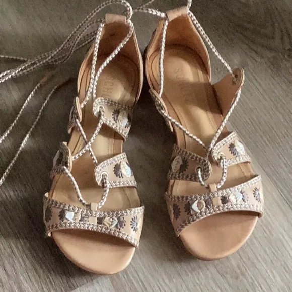 Schutz Beige Strappy Sandals with Rope Detail