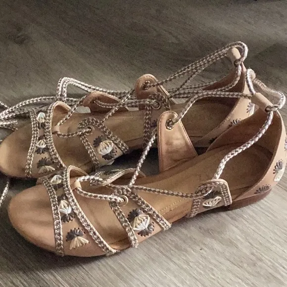 Schutz Beige Strappy Sandals with Rope Detail
