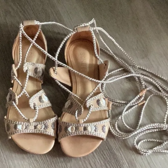 Schutz Beige Strappy Sandals with Rope Detail