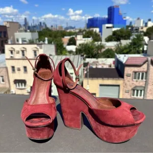 Schutz rust suede platform peep toe high heeled shoes, size 9 fall demure chic