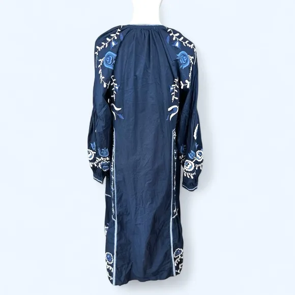 Sea New York Size Med the Inga embroidered Maxi Dress with Bishop Sleeves