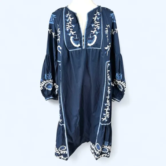 Sea New York Size Med the Inga embroidered Maxi Dress with Bishop Sleeves