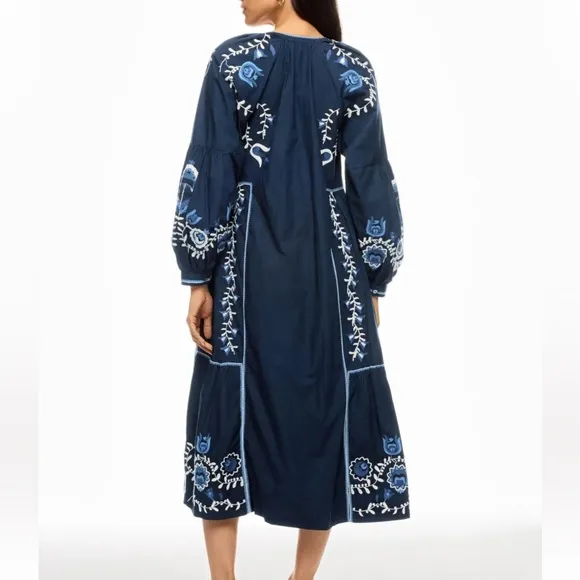 Sea New York Size Med the Inga embroidered Maxi Dress with Bishop Sleeves