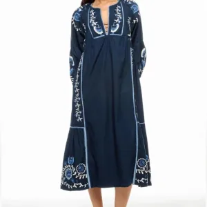 Sea New York Size Med the Inga embroidered Maxi Dress with Bishop Sleeves