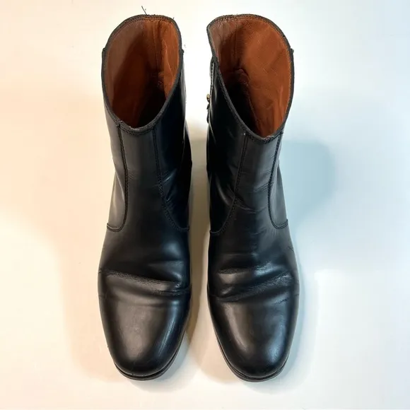 See By Chloe Black Leather Ankle Boots with Gold Chain Size 38