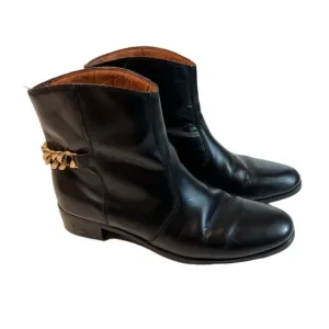 See By Chloe Black Leather Ankle Boots with Gold Chain Size 38