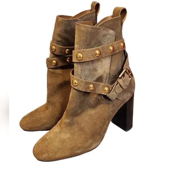 See by Chloe Suede Wrap Ankle Moto Boot 38.5 heeled