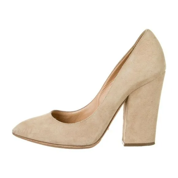 Sergio Rossi Women Pointed Toe Beige Suede Pump Shoes EU 36 US 6