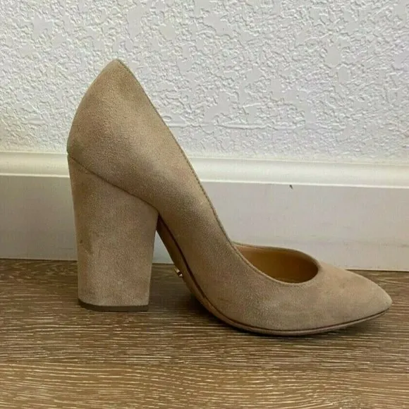 Sergio Rossi Women Pointed Toe Beige Suede Pump Shoes EU 36 US 6