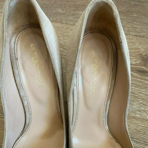 Sergio Rossi Women Pointed Toe Beige Suede Pump Shoes EU 36 US 6