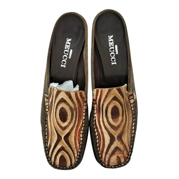 Sesto Meucci Shoes Women's Size 8 N Narrow Pony Hair Mules Slides Brown Italian