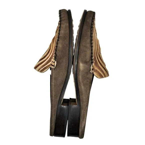Sesto Meucci Shoes Women's Size 8 N Narrow Pony Hair Mules Slides Brown Italian