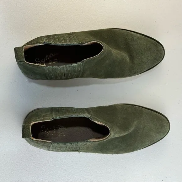 Seychelles Pool Cozy Chelsea Ankle Boots Olive Green Suede Leather Women Size 10