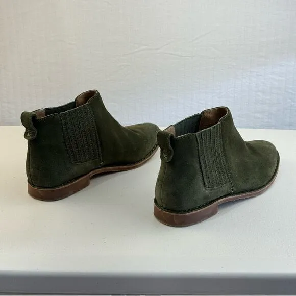 Seychelles Pool Cozy Chelsea Ankle Boots Olive Green Suede Leather Women Size 10