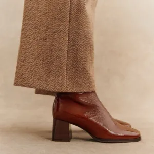 Sezane Brown Ankle Boots Patent Camel 7