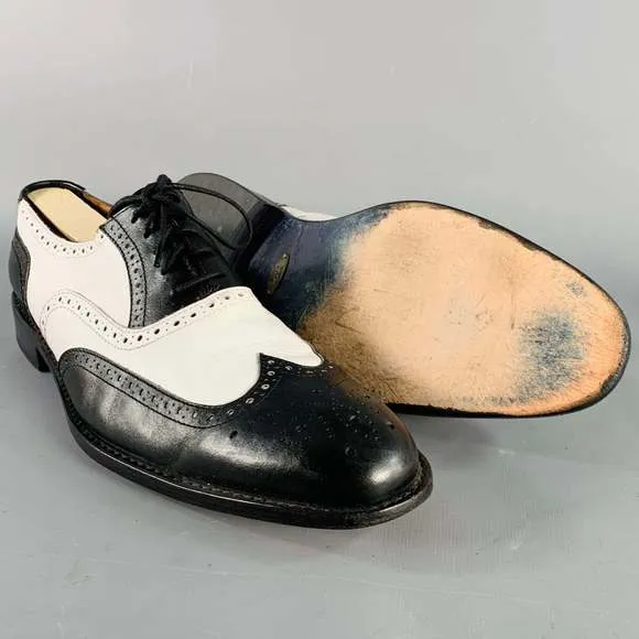 SILLA ARGENTINO Black White Perforated Leather Wingtip Oxford Lace-Up Shoes