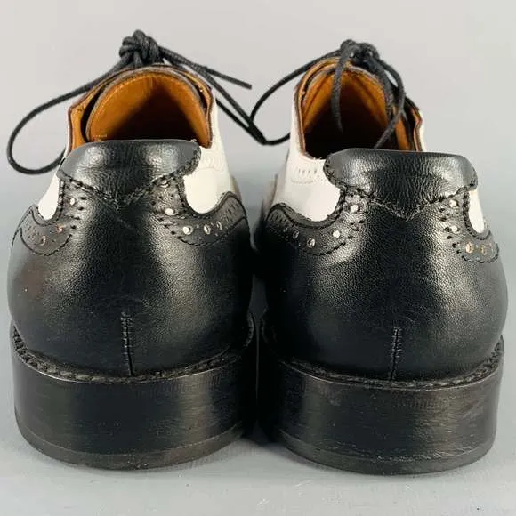 SILLA ARGENTINO Black White Perforated Leather Wingtip Oxford Lace-Up Shoes