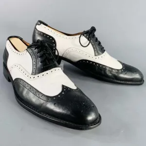 SILLA ARGENTINO Black White Perforated Leather Wingtip Oxford Lace-Up Shoes