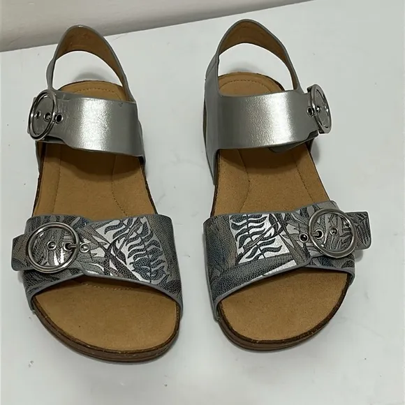 Silver and Gray Sandals with Buckle