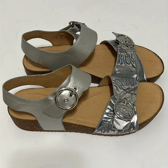 Silver and Gray Sandals with Buckle