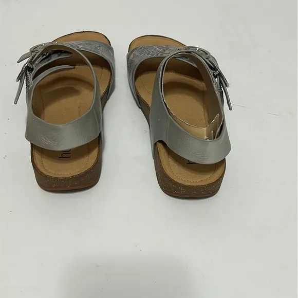 Silver and Gray Sandals with Buckle