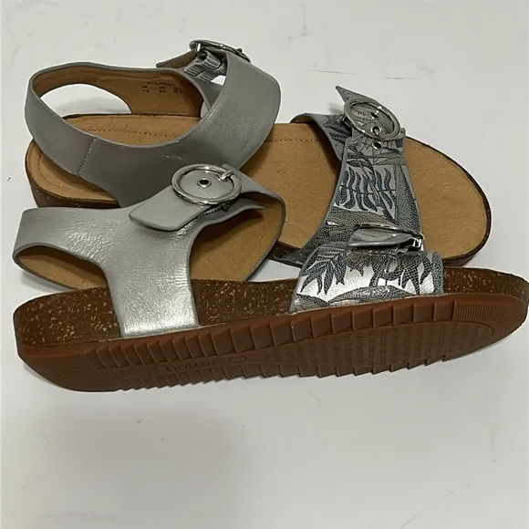 Silver and Gray Sandals with Buckle